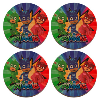 PJ masks, ΣΕΤ x4 Σουβέρ ξύλινα στρογγυλά plywood (9cm)
