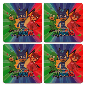 PJ masks, ΣΕΤ x4 Σουβέρ ξύλινα τετράγωνα plywood (9cm)