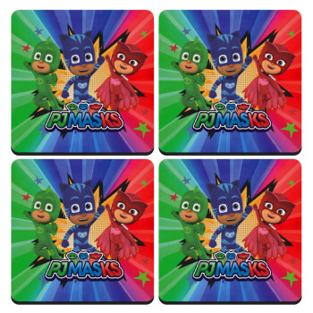 PJ masks, ΣΕΤ 4 Σουβέρ ξύλινα τετράγωνα (9cm)