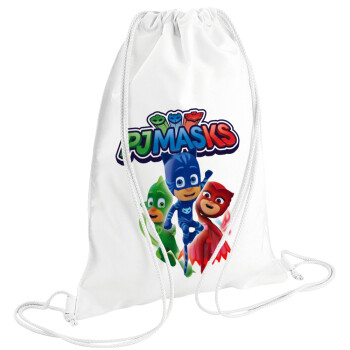 PJ masks, Τσάντα πλάτης πουγκί GYMBAG λευκή (28x40cm)