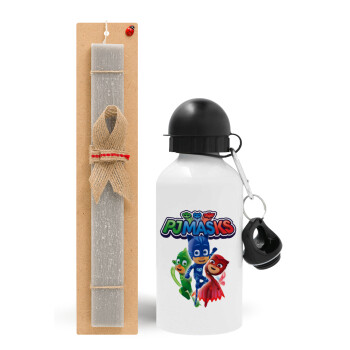 PJ masks, Easter Set, metallic aluminum water bottle (500ml) & aromatic flat Easter candle (30cm) (GRAY)