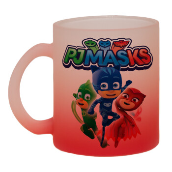 PJ masks, Κούπα γυάλινη δίχρωμη με βάση το κόκκινο ματ, 330ml
