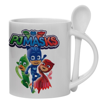PJ masks, Ceramic coffee mug with Spoon, 330ml (1pcs)