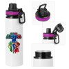Metallic water bottle with safety lid, 850ml aluminum