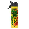 Metallic water bottle with safety lid, 850ml aluminum