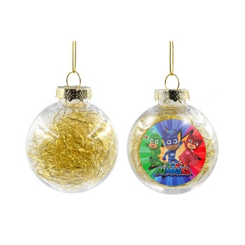 PJ masks, Χριστουγεννιάτικη μπάλα δένδρου διάφανη με χρυσό γέμισμα 8cm
