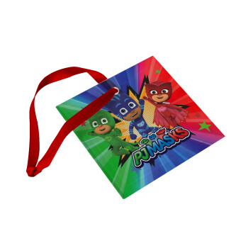 PJ masks, Στολίδι Χριστουγεννιάτικο στολίδι γυάλινο τετράγωνο 9x9cm