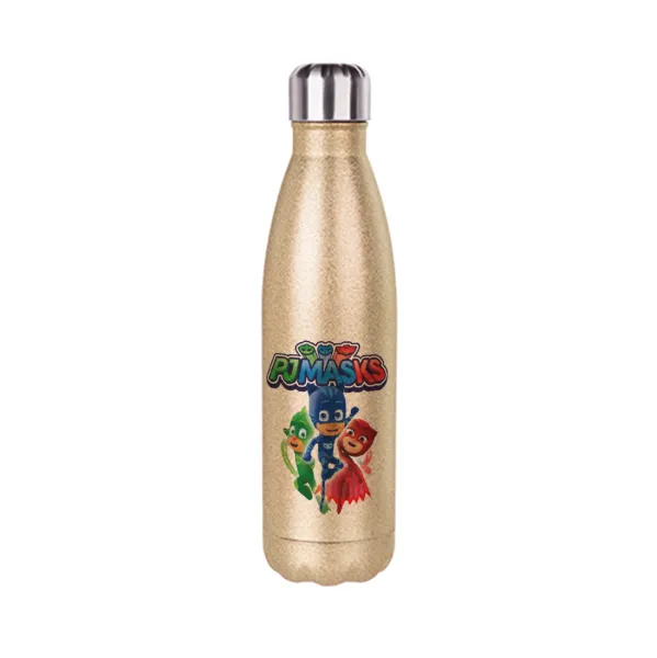 PJ masks — Glitter gold stainless steel thermos bottle, double-walled, 500ml