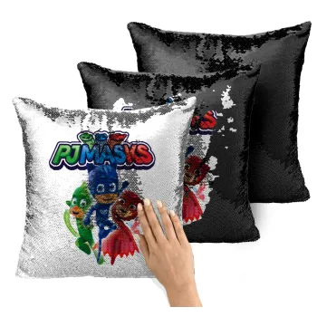 PJ masks, Μαξιλάρι καναπέ Μαγικό Μαύρο με πούλιες 40x40cm περιέχεται το γέμισμα