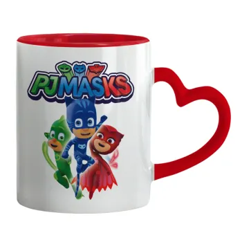 PJ masks, Mug heart red handle, ceramic, 330ml