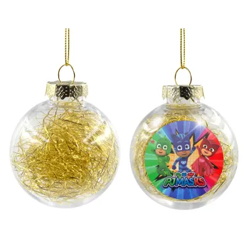 PJ masks, Transparent Christmas tree ball ornament with gold filling 8cm