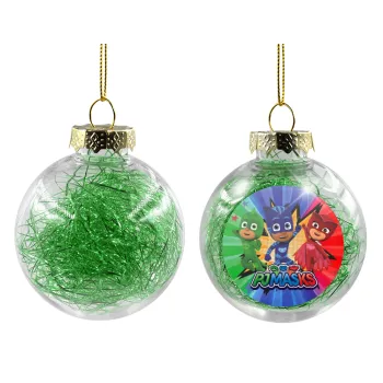 PJ masks, Transparent Christmas tree ball ornament with green filling 8cm