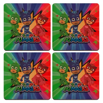 PJ masks, ΣΕΤ x4 Σουβέρ ξύλινα τετράγωνα plywood (9cm)