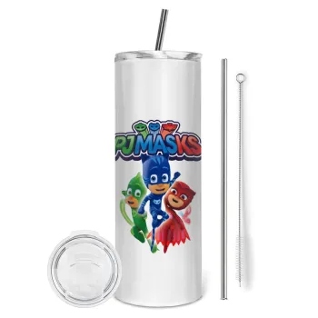 PJ masks, Tumbler ποτήρι θερμό από ανοξείδωτο ατσάλι 600ml, με μεταλλικό καλαμάκι & βούρτσα καθαρισμού