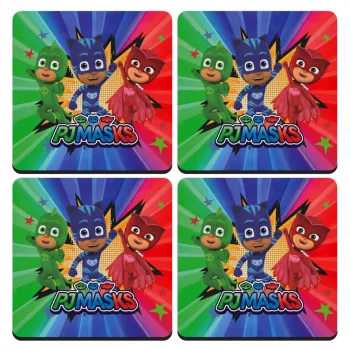 PJ masks, ΣΕΤ 4 Σουβέρ ξύλινα τετράγωνα (9cm)