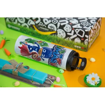 PJ masks, Πασχαλινή Λαμπάδα με Travel Tumbler θερμό με διπλό καπάκι (600ml, BPA free) & κερί αρωματικό πλακέ (30cm) (ΤΙΡΚΟΥΑΖ)