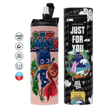 PJ masks, Tumbler ποτήρι θερμό ΡΟΖ από ανοξείδωτο ατσάλι 600ml