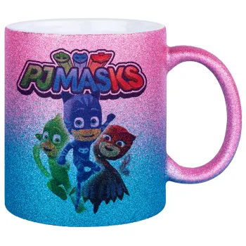 PJ masks, Κούπα Χρυσή/Μπλε Glitter, κεραμική, 330ml
