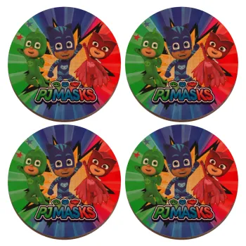 PJ masks, ΣΕΤ x4 Σουβέρ ξύλινα στρογγυλά plywood (9cm)