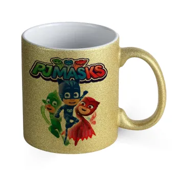 PJ masks, Κούπα Χρυσή Glitter που γυαλίζει, κεραμική, 330ml