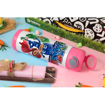 PJ masks, Πασχαλινή Λαμπάδα με Παιδικό παγούρι θερμό, ανοξείδωτο, με καλαμάκι ασφαλείας, ΡΟΖ (500ml)