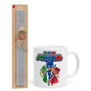 PJ masks, Πασχαλινή Λαμπάδα με Κούπα κεραμική (330ml) & κερί αρωματικό πλακέ (30cm) (ΓΚΡΙ)