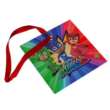 PJ masks, Christmas ornament, glass square ornament 9x9cm