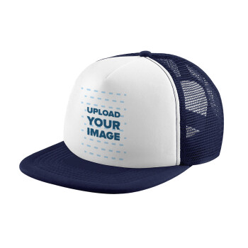 Upload your logo, Καπέλο Ενηλίκων Soft Trucker με Δίχτυ Dark Blue/White (POLYESTER, ΕΝΗΛΙΚΩΝ, UNISEX, ONE SIZE)