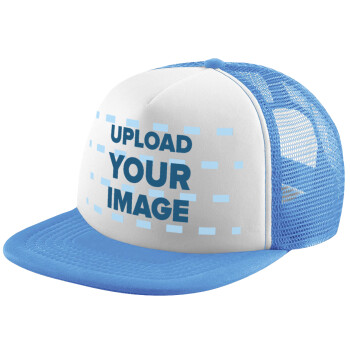 Upload your logo, Child's Soft Trucker Hat with Blue/White Mesh (POLYESTER, CHILD, ONE SIZE)