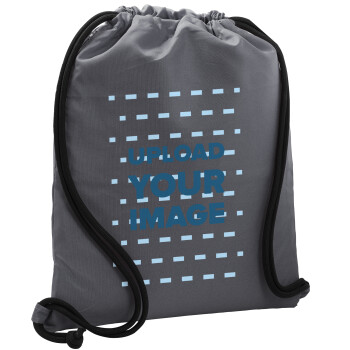 Upload your logo, Backpack pouch GYMBAG GREY, with pocket (40x48cm) & thick cords