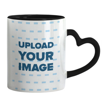 Upload your logo, Mug heart black handle, ceramic, 330ml