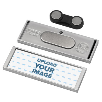 Upload your logo, Name Tags/Badge Silver με μαγνήτη ασφαλείας (64x22mm)