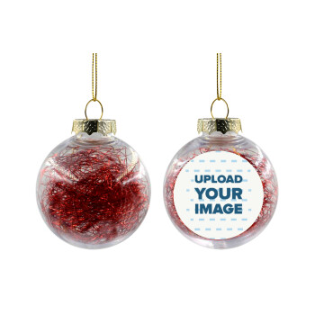 Upload your logo, Χριστουγεννιάτικη μπάλα δένδρου διάφανη με κόκκινο γέμισμα 8cm