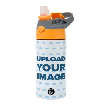 Το δικό σου σχέδιο, Παιδικό παγούρι θερμό, ανοξείδωτο, με καλαμάκι ασφαλείας, Πορτοκαλί/Γκρι (360ml) BPA-FREE