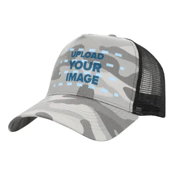 Upload your logo, Adult Structured Trucker Hat, with Mesh, (Camouflage) Army Camo (100% COTTON, ADULT, UNISEX, ONE SIZE)