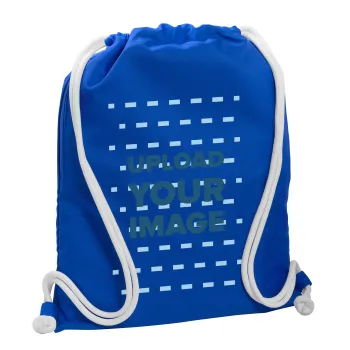 Upload your logo, Backpack pouch GYMBAG Blue, with pocket (40x48cm) & thick cords