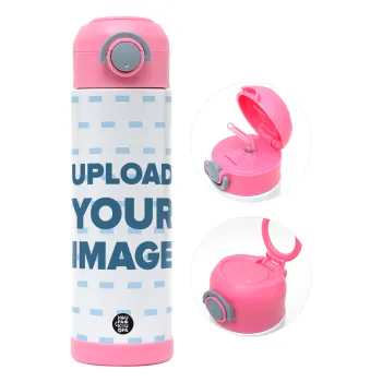 Το δικό σου σχέδιο, Παιδικό παγούρι θερμό, ανοξείδωτο, με καλαμάκι ασφαλείας, ΡΟΖ (500ml)