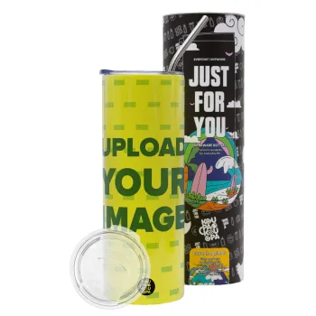 Το δικό σου σχέδιο, Neon Yellow Travel Tumbler θερμό, μεταλλικό καλαμάκι(Ανωξείδωτο 304 Food grade, BPA free, 600ml)