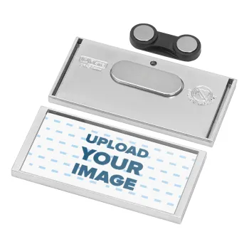 Το δικό σου σχέδιο, Name Tags/Badge Silver με μαγνήτη ασφαλείας (75x36mm)