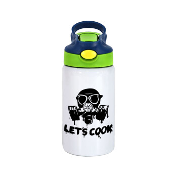 Let's cook mask, Children's hot water bottle, stainless steel, with safety straw, green, blue (350ml)