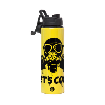 Let's cook mask, Μεταλλικό παγούρι νερού με καπάκι ασφαλείας, αλουμινίου 850ml