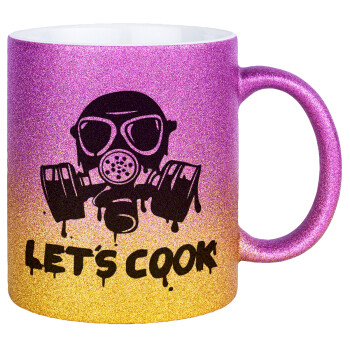 Let's cook mask, Κούπα Χρυσή/Ροζ Glitter, κεραμική, 330ml