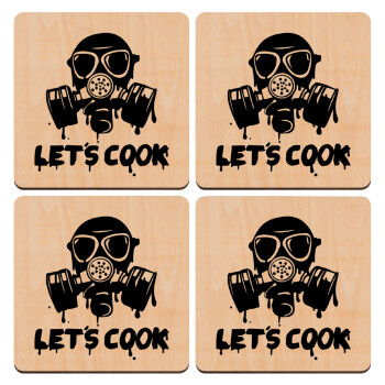 Let's cook mask, ΣΕΤ x4 Σουβέρ ξύλινα τετράγωνα plywood (9cm)