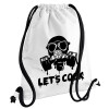 Let's cook mask, Τσάντα πλάτης πουγκί GYMBAG λευκή, με τσέπη (40x48cm) & χονδρά κορδόνια