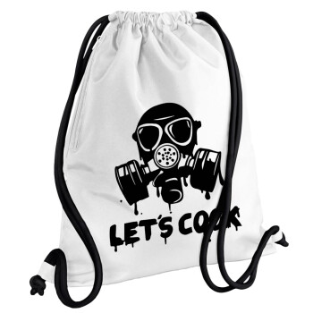 Let's cook mask, Backpack pouch GYMBAG white, with pocket (40x48cm) & thick cords