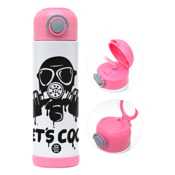 Let's cook mask, Παιδικό παγούρι θερμό, ανοξείδωτο, με καλαμάκι ασφαλείας, ΡΟΖ (500ml)