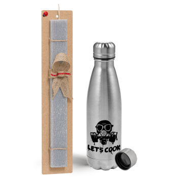 Let's cook mask, Easter Set, metallic Inox water bottle (750ml) & aromatic flat Easter candle (30cm) (GRAY)