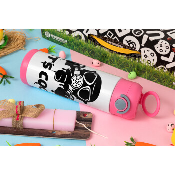 Let's cook mask, Easter candle, Childrens hot water bottle, stainless steel, with safety straw, PINK (500ml)