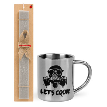 Let's cook mask, Easter Set, metallic thermal cup (300ml) & Easter aromatic flat candle (30cm) (GRAY)