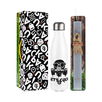 Let's cook mask, Easter candle, metallic white thermos bottle (500ml) & aromatic flat candle (30cm) (GRAY)